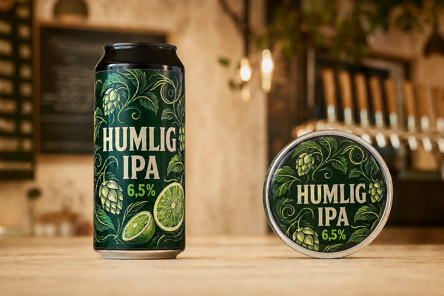 Humlig IPA 6,5% som 33 cl sleek burk och tappöga